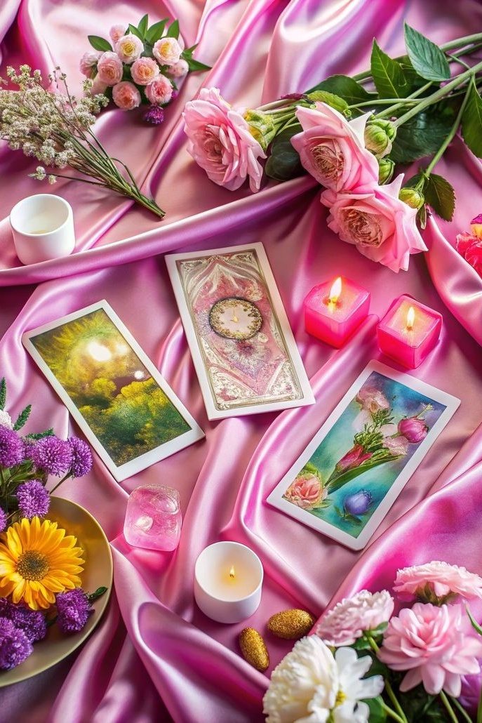 Tarot del amor con cartas y flores