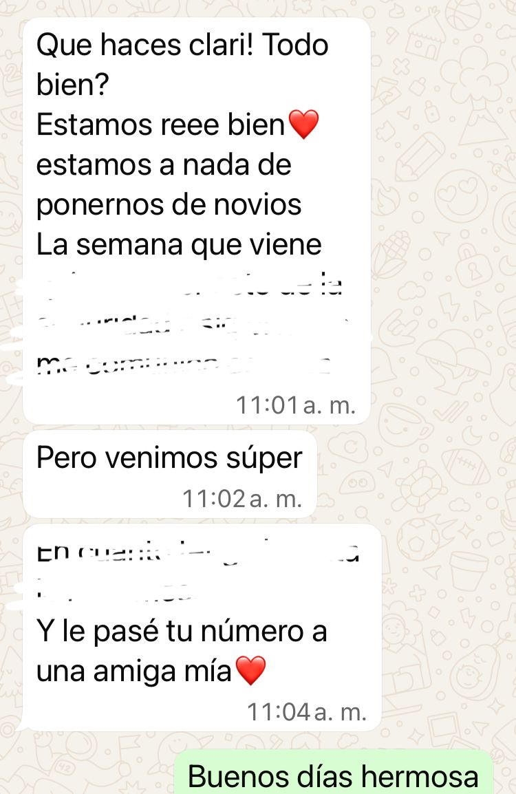 Captura de una conversación real por WhatsApp con un testimonio