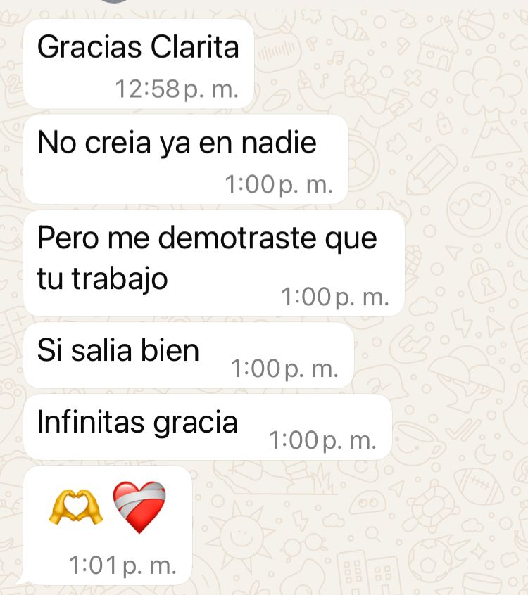 Captura de una conversación real por WhatsApp con un testimonio