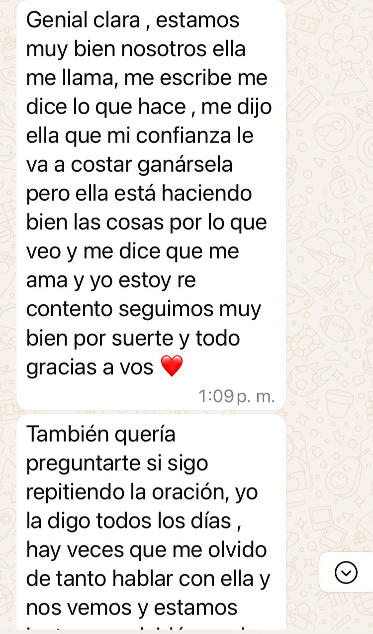 Captura de una conversación real por WhatsApp con un testimonio