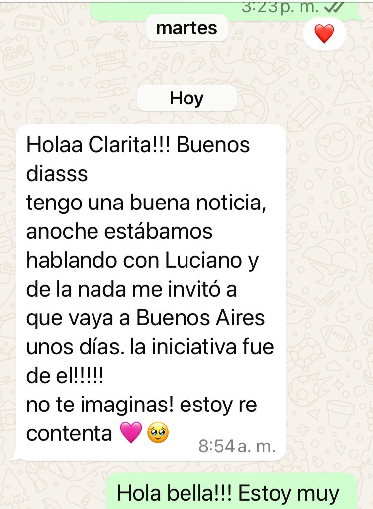 Captura de una conversación real por WhatsApp con un testimonio