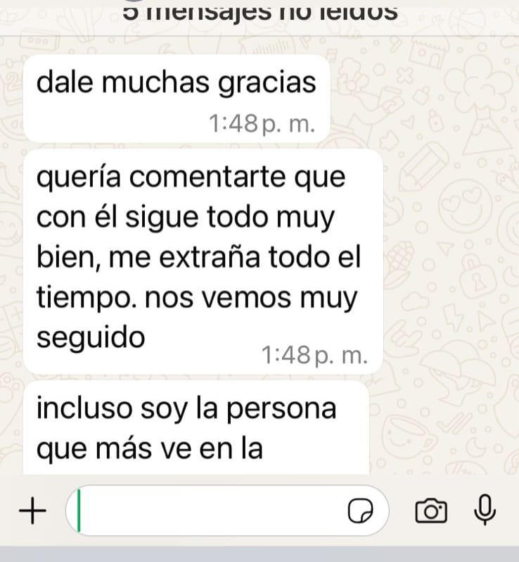 Captura de una conversación real por WhatsApp con un testimonio
