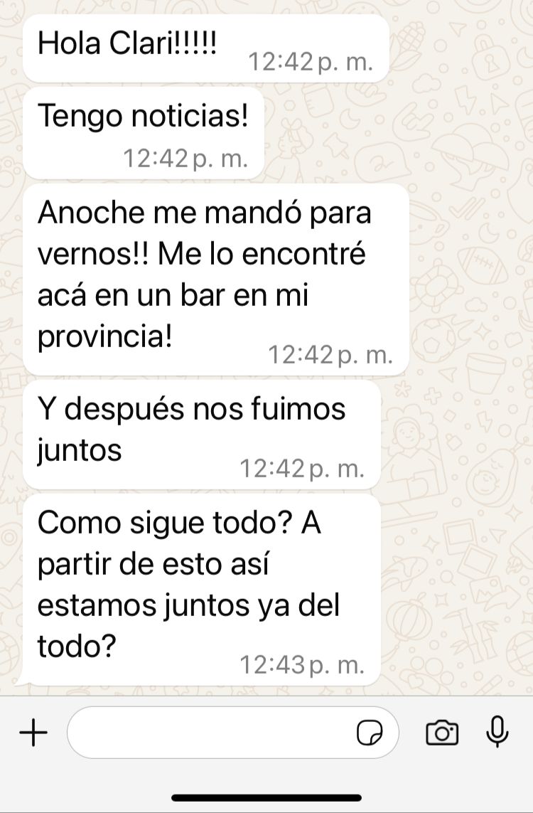 Captura de una conversación real por WhatsApp con un testimonio